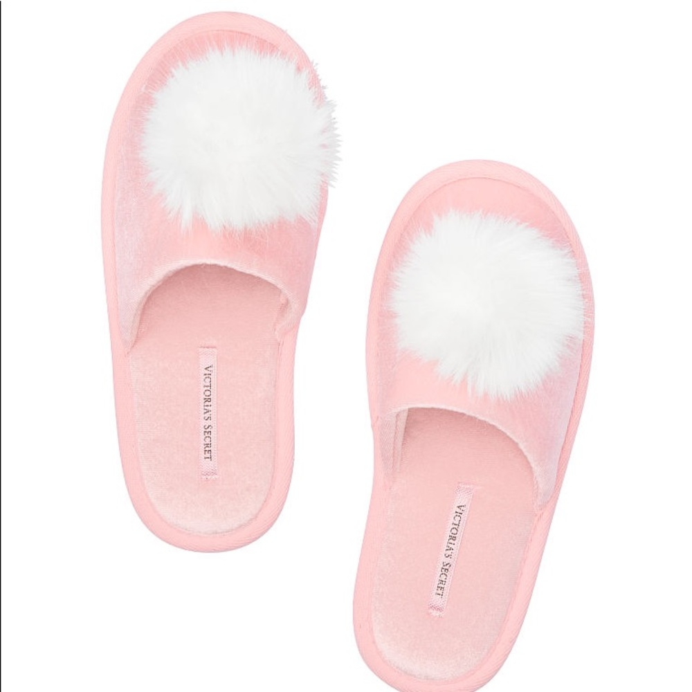 Victoria Secret Pom- Pom Slippers - Pink/White